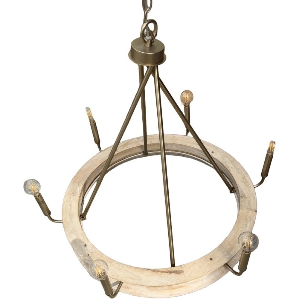 Capital Finn 6-Light Chandelier White Wash Wood Matte Brass Farmhouse Dining - Picture 6 of 10